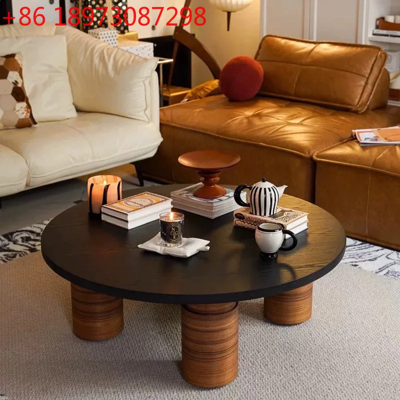 

Liuchuan coffee solid wood medieval minimalist round movable table living room household wabi-sabi table