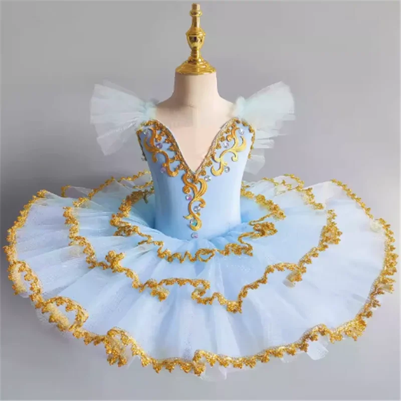 الجنية حفلة موسيقية جديد راقصة الباليه زي الاطفال الأزرق مطرزة زهرة فستان الفتيات ملابس الرقص الجمباز رداء رقص الباليه توتو فستان