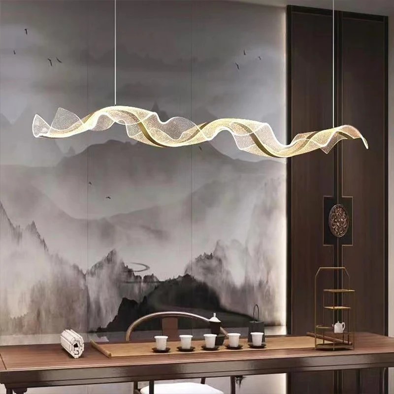 Modern LED Dining Room Pendant Light Creative Long Bar Counter Wave Pendent Lamp Bar Living Room Dining Table Home Decor Lights