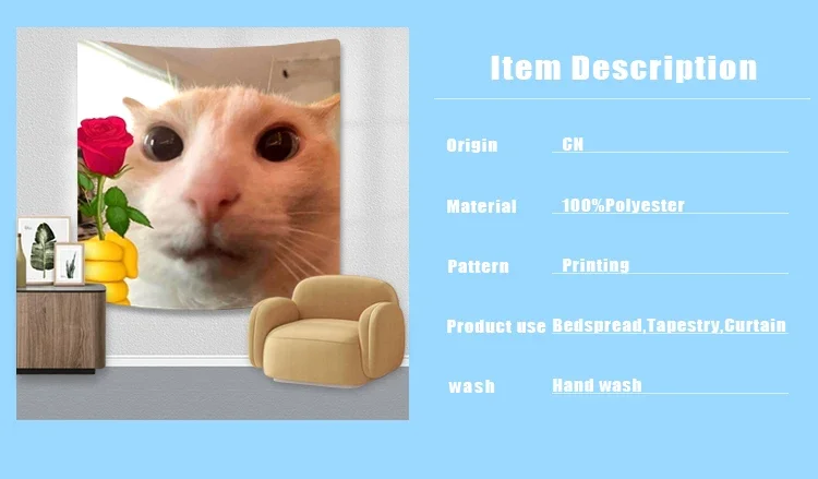 Tapestry Cute Cat Meme Printed Funny Animal Bedroom Dorm Decoration Wall Hanging Sofa Blanket Room Decor Aesthetic Kawaii Room