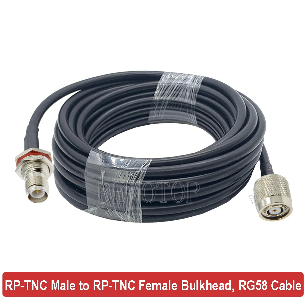 1Pcs RG58 Pigtail RP-TNC Male to TNC Female Bulkhead 50 Ohm Coaxial Cable RF Extension Cord Jumper 50CM 1M 2M 5M 10M 15M 20M