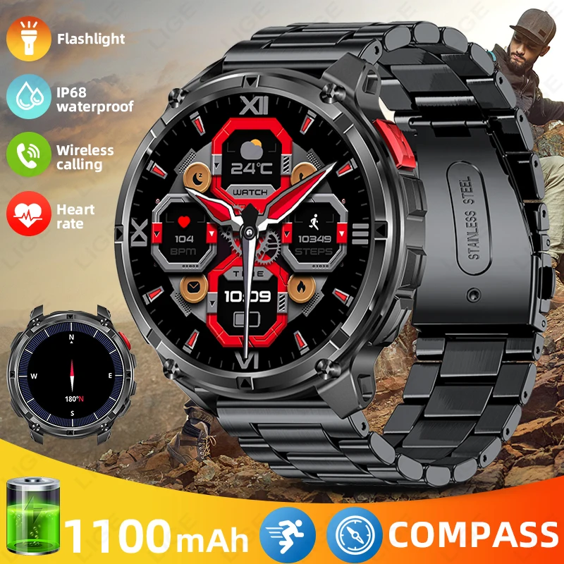 

LIGE Outdoor Sports Smart Watch Men Military Grade 1100mAh Large Battery Long Standby Time Bluetooth Call Waterproof Smartwatch