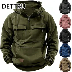 Men's  Hoodies Sweatshirts Multi Pockets Male Hooded Jackets  Outdoor Half Zipper