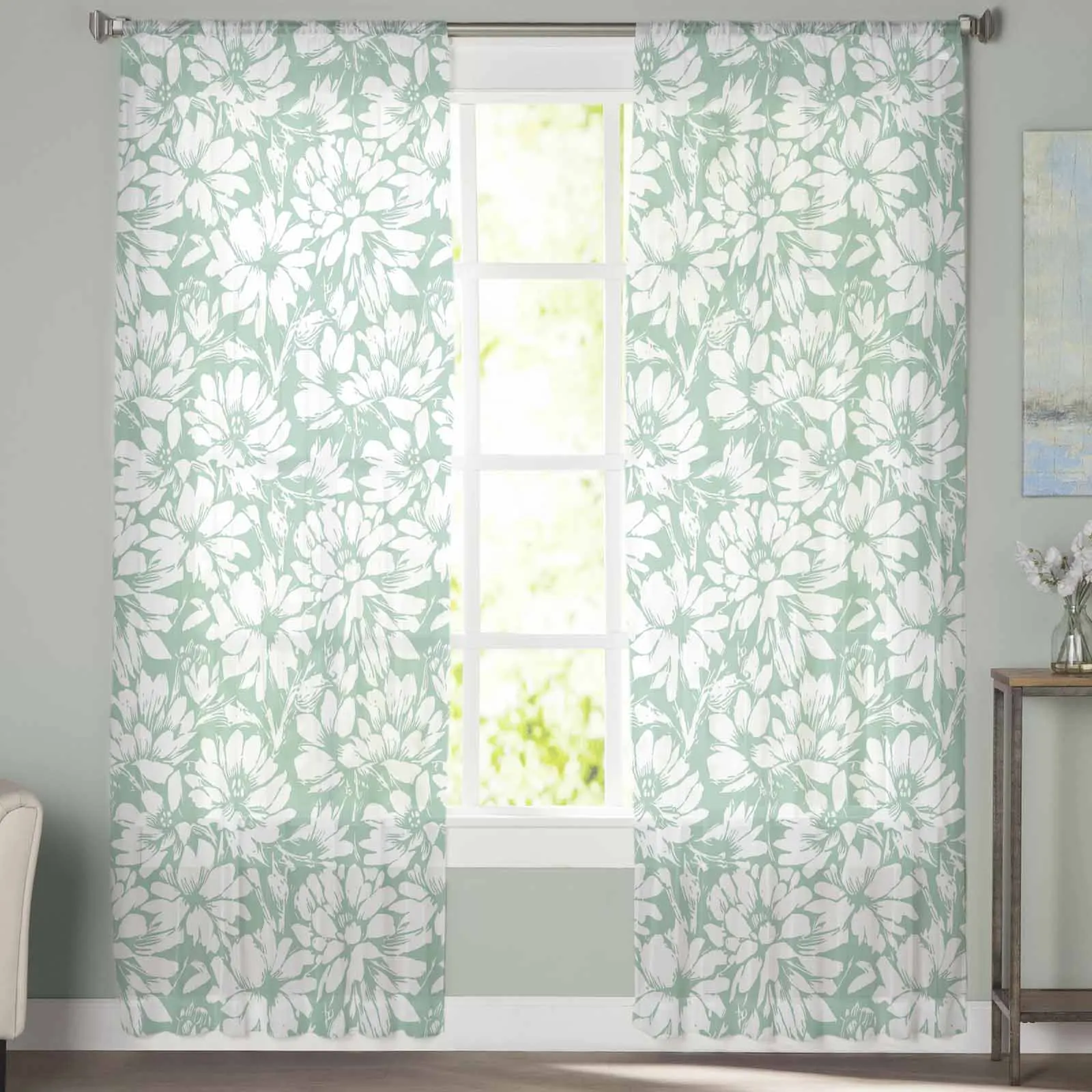 Chrysanthemum Plants Spring Flower Curtain For Living Room Bedroom Kitchen Window Tulle Curtains Home Essentials