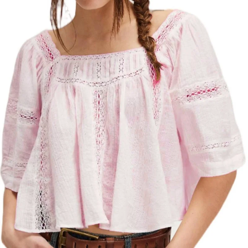 ผู้หญิงกลับ Bow Tie Peplum Tops SHEER Flowy แขนสั้นชาวนาเสื้อลูกไม้ตาไก่ Frilly Babydoll TOP เสื้อ