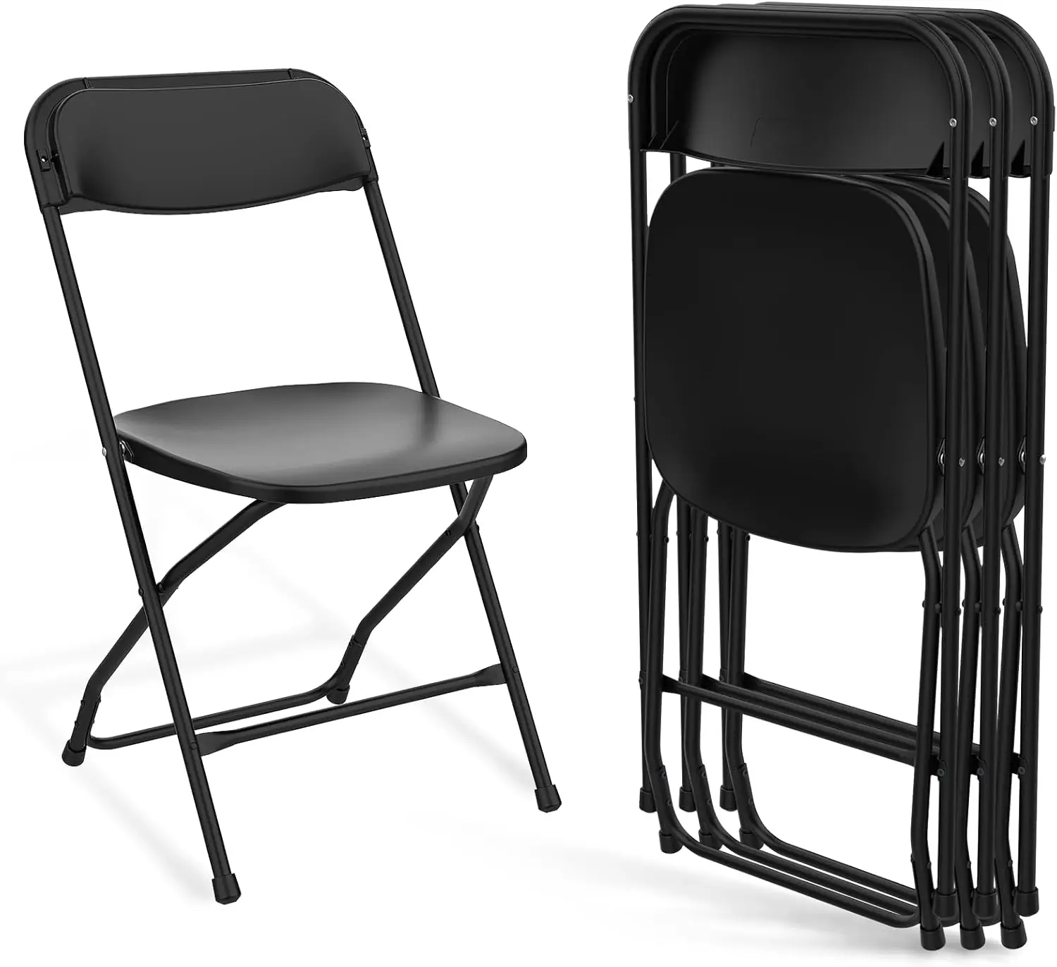 

4 Pack Heavy Duty Folding Chairs, 350 lbs Capacity, for Patio Garden Camping, Black Plastic Metal Frame