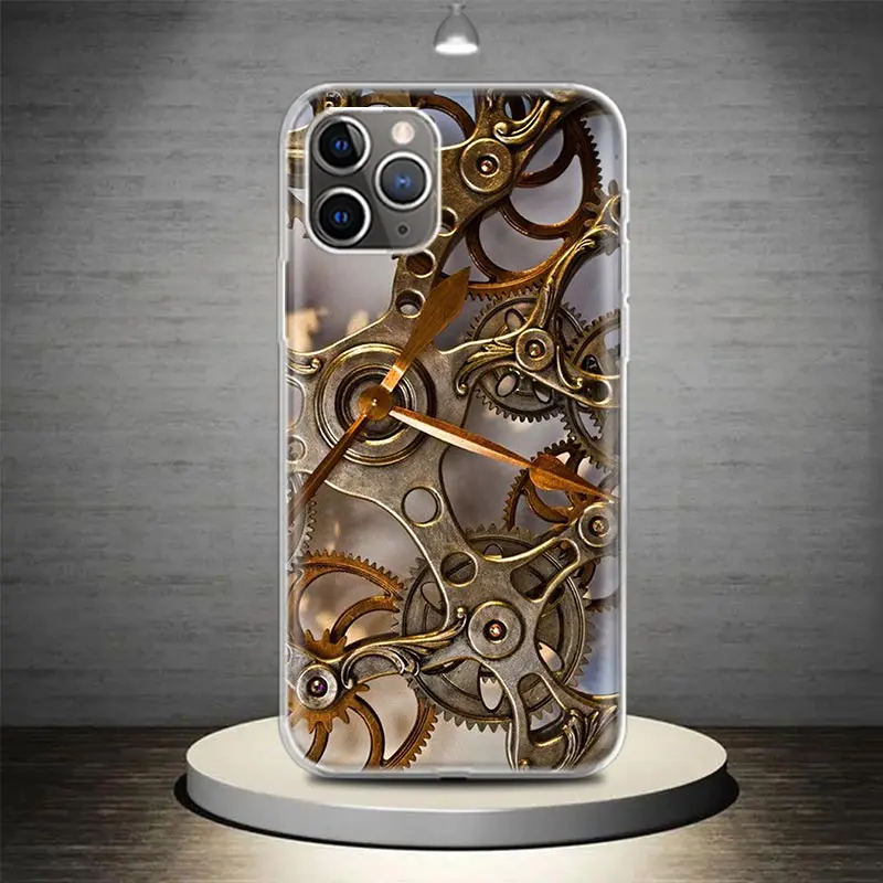 Steampunk Gear Mechanical Phone Case Cover For iPhone 14 13 Pro 11 15 Art 12 XR X XS Max 7 8 6S Plus SE Soft Pattern Coque Fun