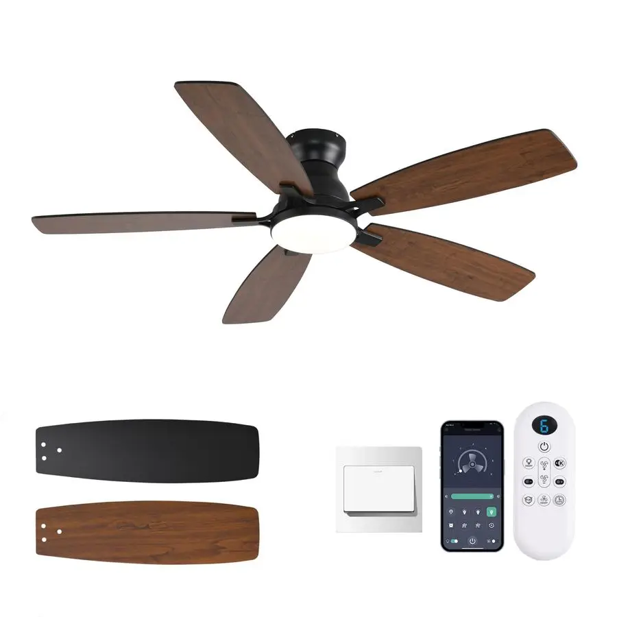 

Ceiling Fans with Lights, Low Profile Ceiling Fan with Light and Remote APP Control, DC Reversible Motor, Noiseless, Flush Mount