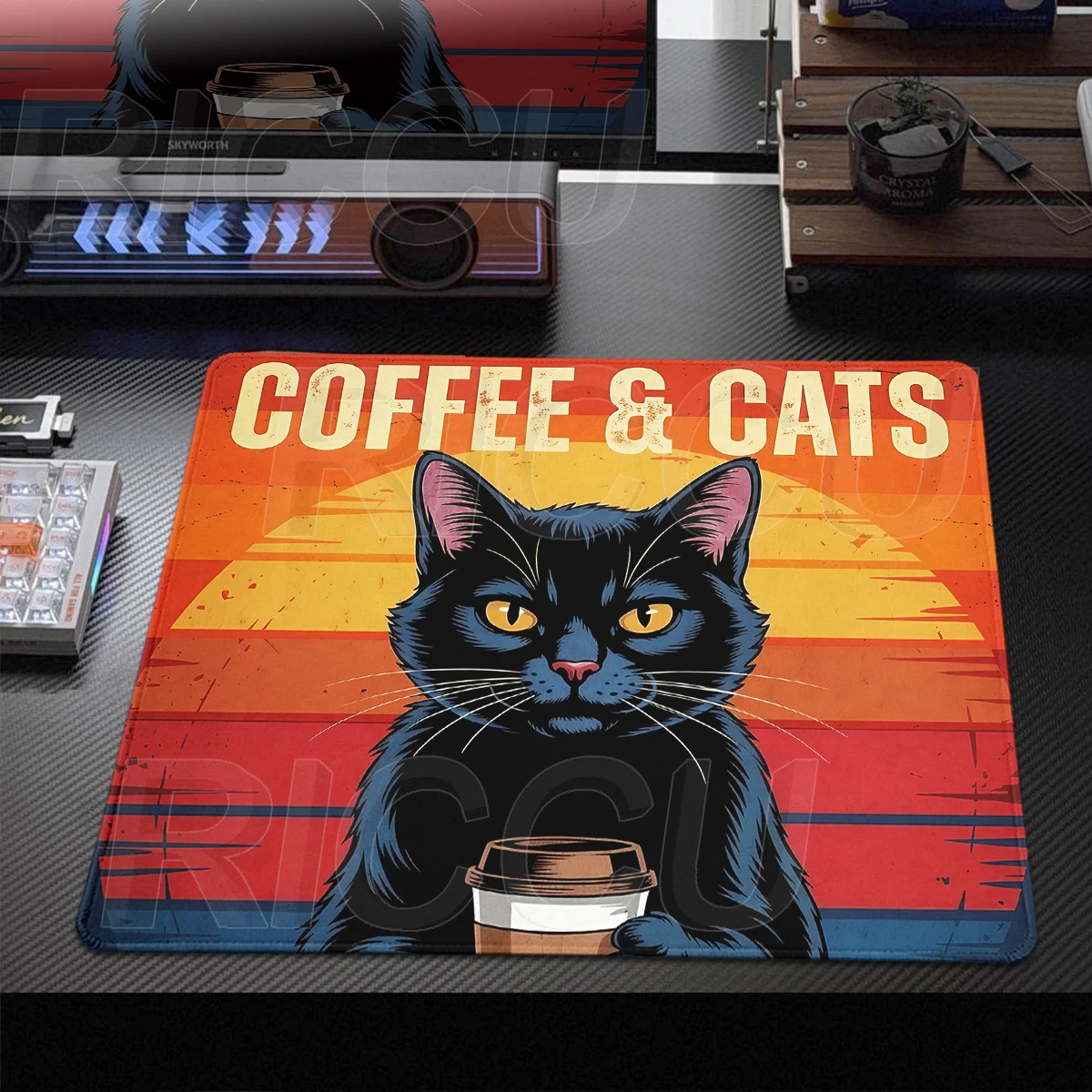Cute Cat And Coffee Desk Mat Laptop Small Mouse Pad PC Accessories Rubber Lock Edge Portable Mousemat Office & Gaming Tabllepad