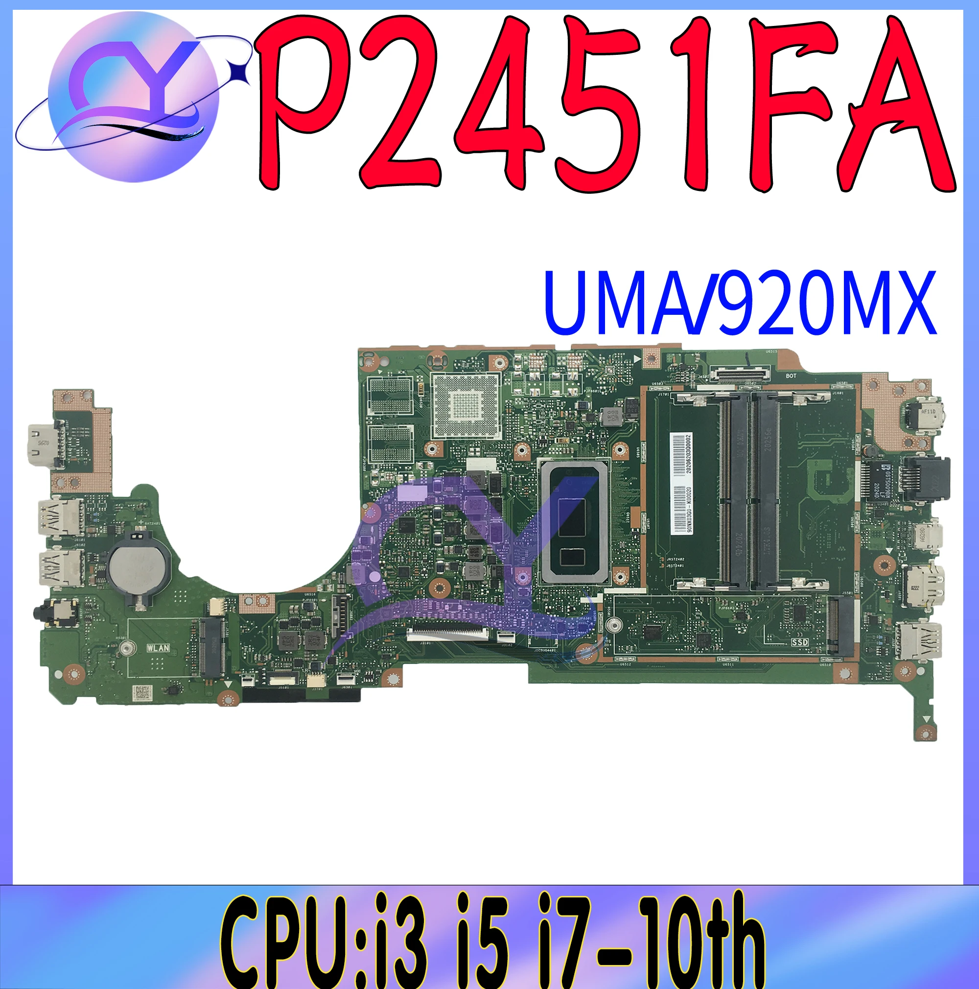 

P2451FA Mainboard For ASUS ExpertBook P2 P2451 P2451F P2451FB P2451FAW P2451FAV Laptop Motherboard With i5-10210U UMA/920MX