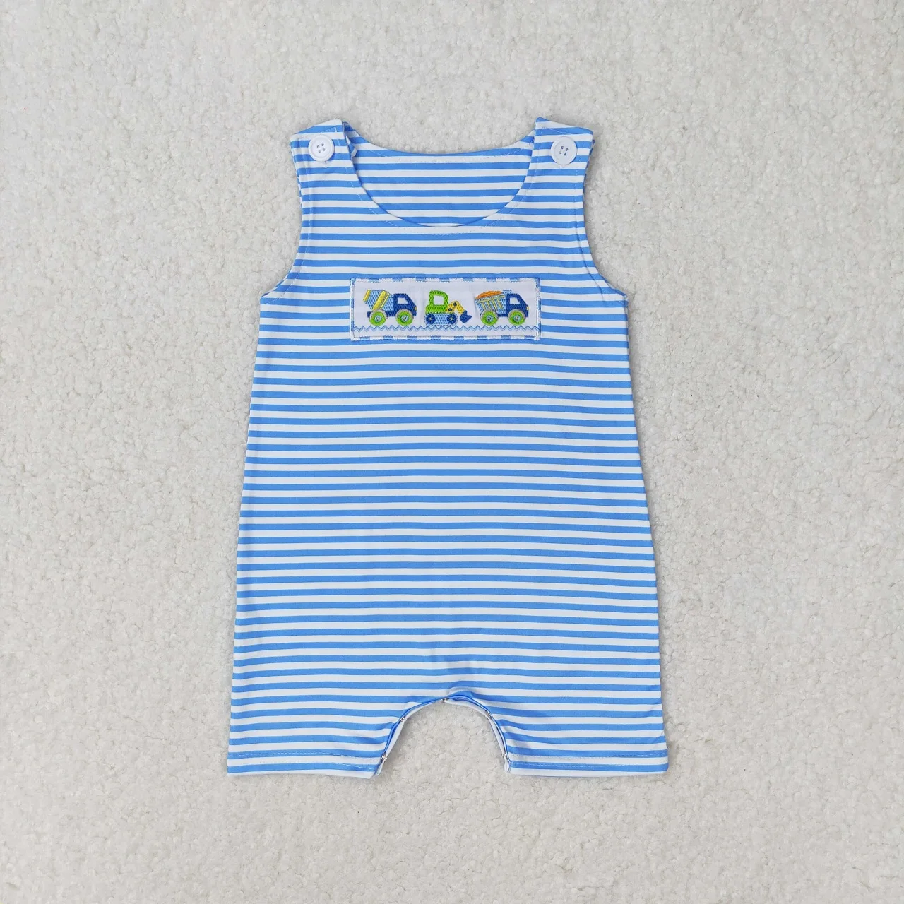 Wholesale Kids Newborn Embroidery Fish Trucks Sleeveless One-piece Coverall Bodysuit Baby Boy Toddler Romper Jumpsuit Clothing