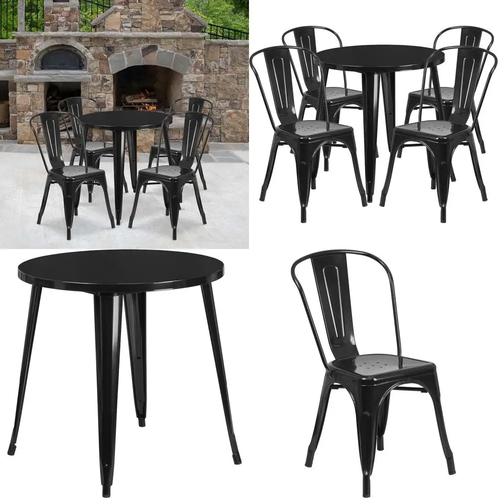 

Набор для улицы и дома Dalton Commercial Grade: круглый стол из черного металла диаметром 30 дюймов и 4 стулья Cae