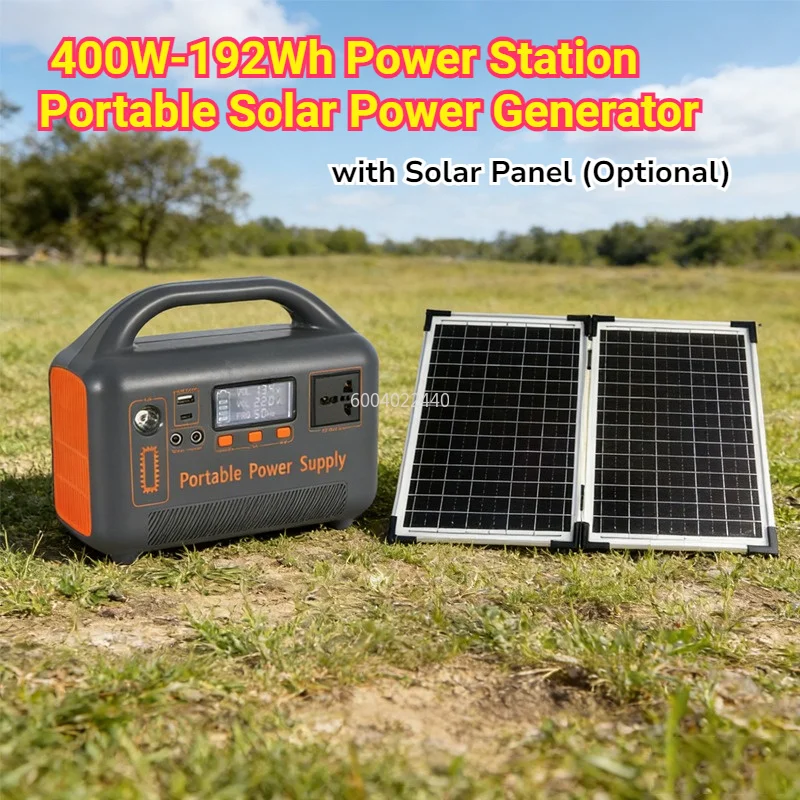 400W Portable Power Station Solar Generator 220V 192Wh LiFePO4 Power Bank for Camping Emergency Energy with Solar Panel Charger