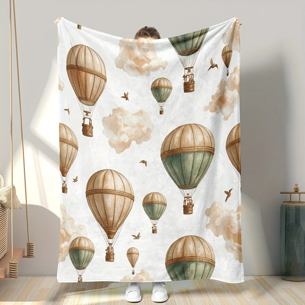 Whimsical Hot Air Balloon Blanket Throw Large Picnic Mat Watercolor Sky Pattern Boho Decor 150x200cm Bedspread