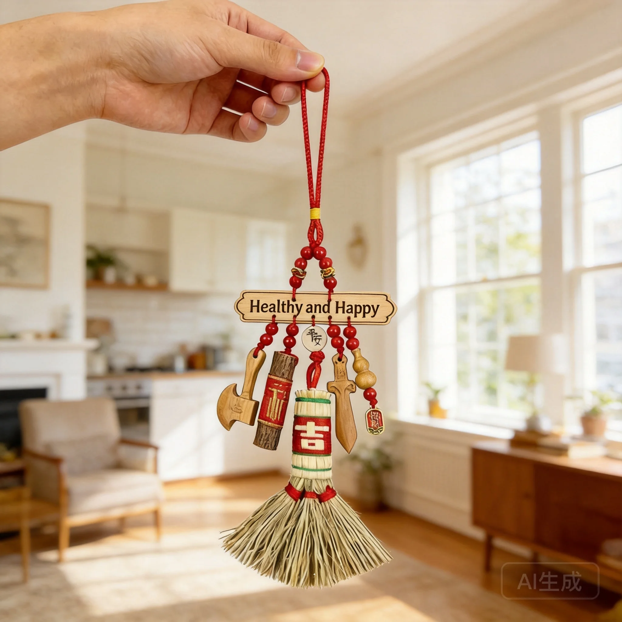 

Chinese Style Sorghum Straw Peach Wood Mini Broom Hanging Amulet 2026 For Baby Sleep Calming Good Fortune Blessing Housewarming