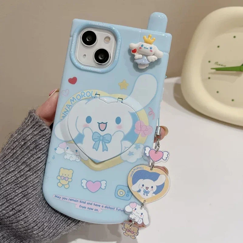 Sanrios mirror Phone Case for Iphone 15 14 13 12 11 Pro Max HelloKittys mymelody Pochacco Lanyard Bracelet Korean Back Cover