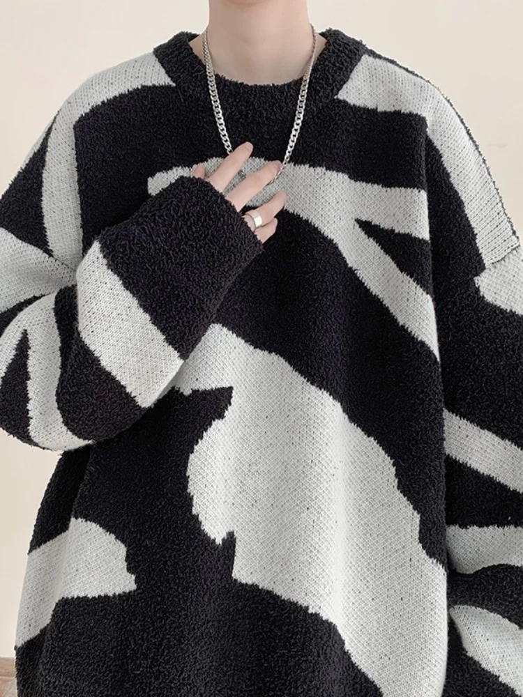 

Men's Loose Fit round Ne Knitwear Autumn Winter Stripe Color Blo Basic Layering Sweater Comfortable Soft Long Sve Crew...