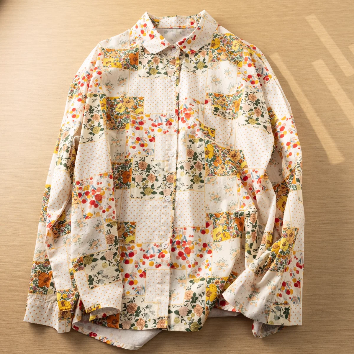 100% Cotton Shirts Japan Fashion Peter Pan Collar Oil Painting Print Blouses for Women Long Sleeve Tops Mori Kei Clothing