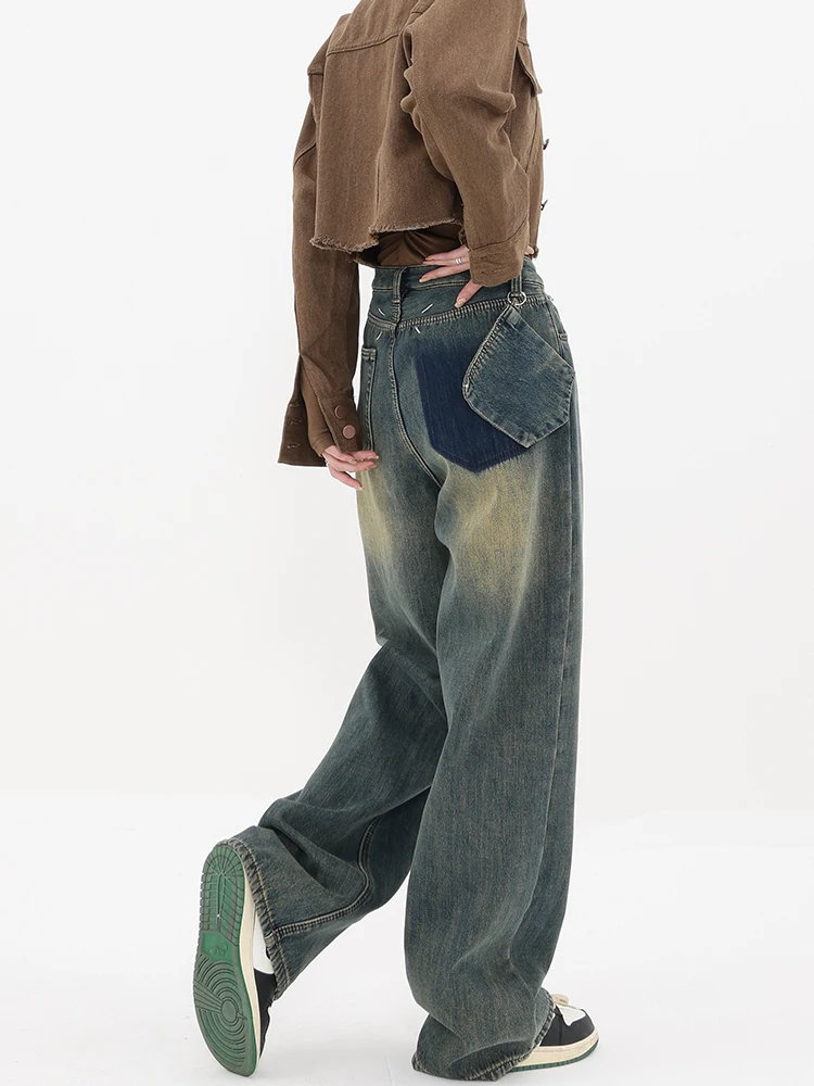 

Прямые джинсовые джинсы с завышенной талией в стиле ретро, женские свободные широкие брюки, брюки длиной до пола, повседневная одежда