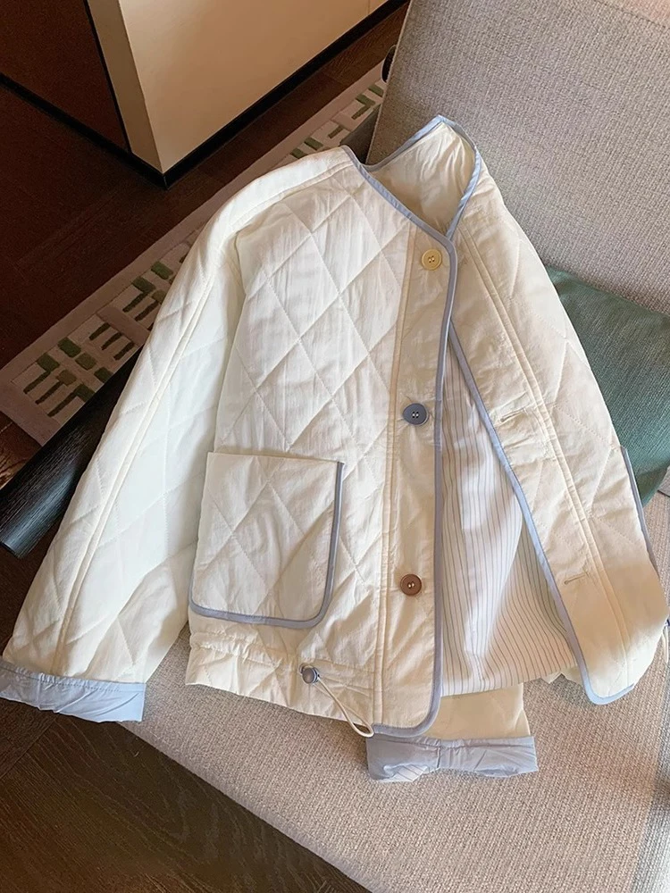 

Ретро американский колледж Sle сращенный цвет Blo легкий вес теплый хлопковый джет женское осенне-зимнее дизайнерское пальто Sense