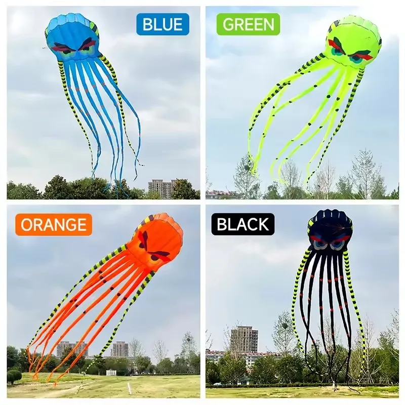 3D 8M Octopus Kite Four-colors Large Animal Soft Kite Outdoor Inflatabls Adult Kites Easy To Fly Nylon Tear Resistant
