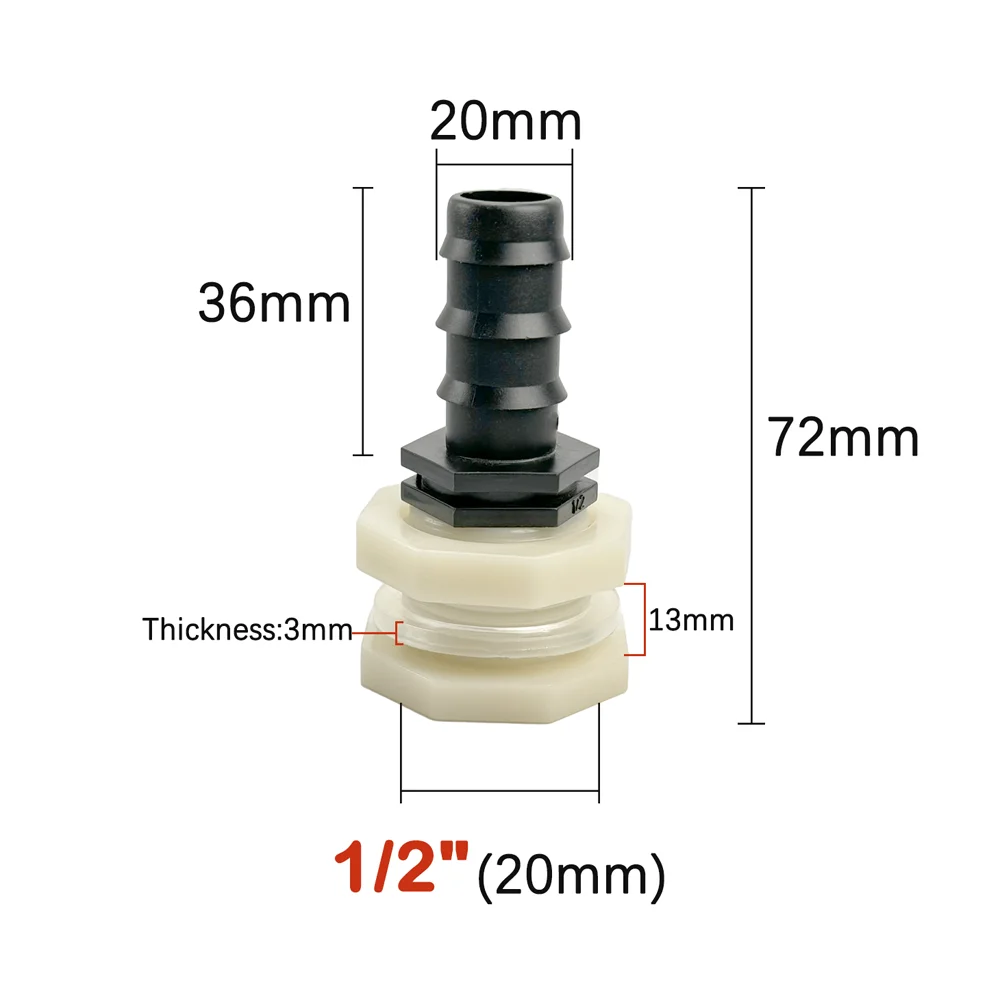 1/2 \'\'3/4\'\' złączka z przegrodą podwójne gwintowane złącze zbiornika wody do beczka na deszczówkę, akwarium, basenu, węża ogrodowego, wiadra