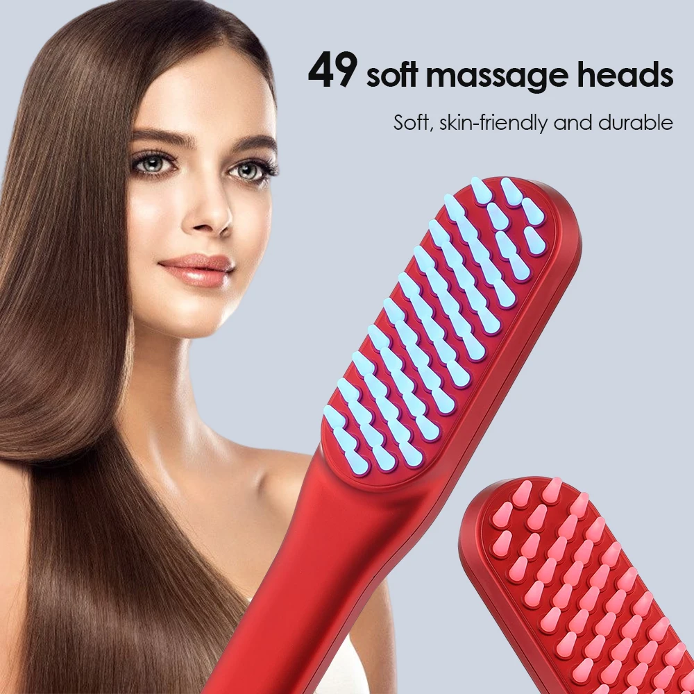 Electric Vibration Massage Comb Blue Red Light Therapy Negative Ion Hair Care Scalp Massager Brush Anti Frizz Smooth Hair Comb