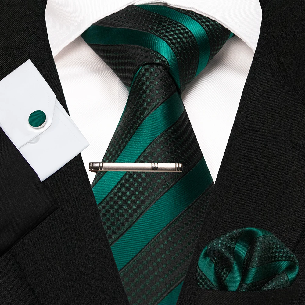 KAMBERFT Marineblau Gestreifte Seidenkrawatte für Herren, Modisches Design, Geschenkset mit Taschentuch und Manschettenknöpfen, Business-Party-Gravata – Detail 8