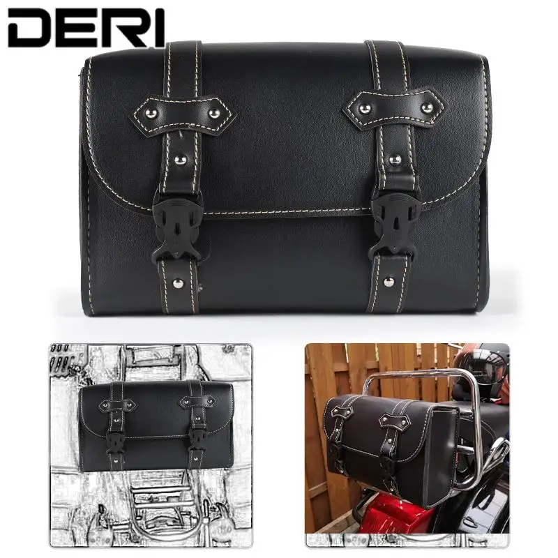 

Black Motorcycle Luggage Bag Leather Outdoor Toolkit Motorbike Rear Passager Seat Pouch Waterproof For Scooter Cafe Racer Bobber