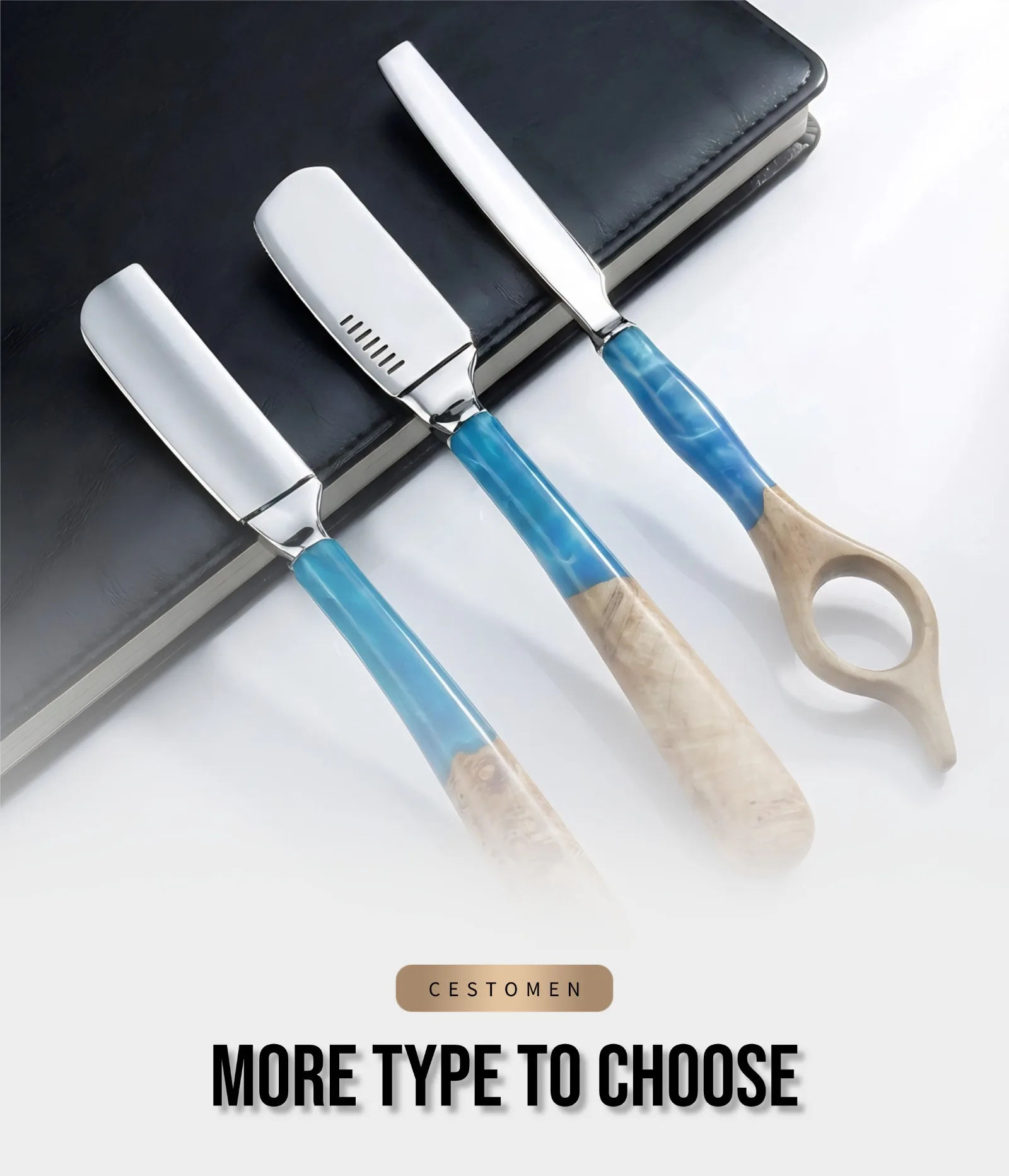 Pro Men's Shaving Razor Stand with Resin Wooden Handle Replaceable Blades Facial Shaving Stand Salon Haircut Razor Holder