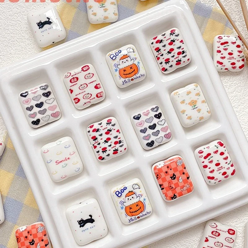 10pcs Fun Heart-shaped Small Flower Pumpkin Square Beaded Diy Handmade Mobile Phone Chain Beaded Jewelry Accessories
