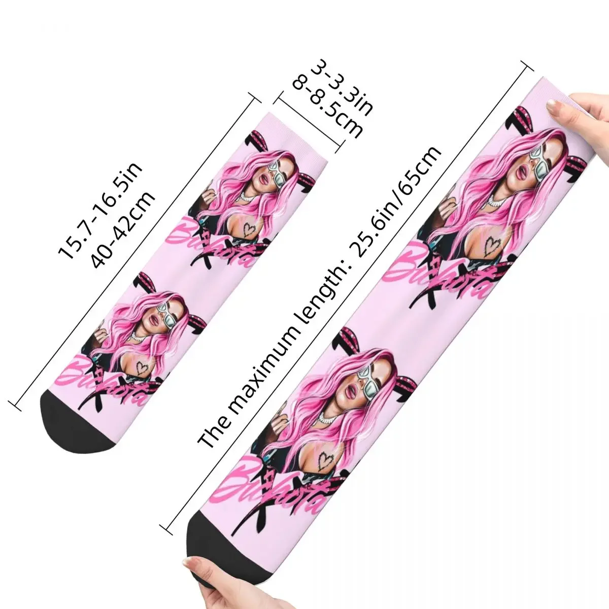 Harajuku Karol G Heart Bichota Pink Basketball Socks Polyester Crew Socks for Unisex Breathable