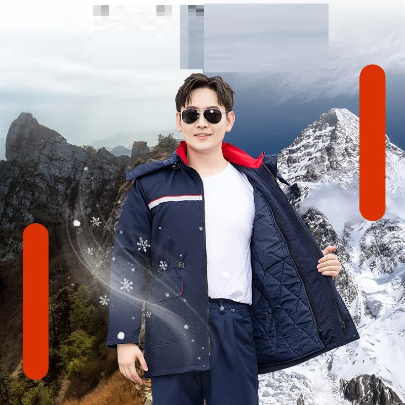Winter Arbeitskleidung Tankstelle Antistatische Baumwolle Gepolsterte Uniformen Dicke Warme Lange Overall Thermoarbeiter Anzug Jacke Mantel 4xl