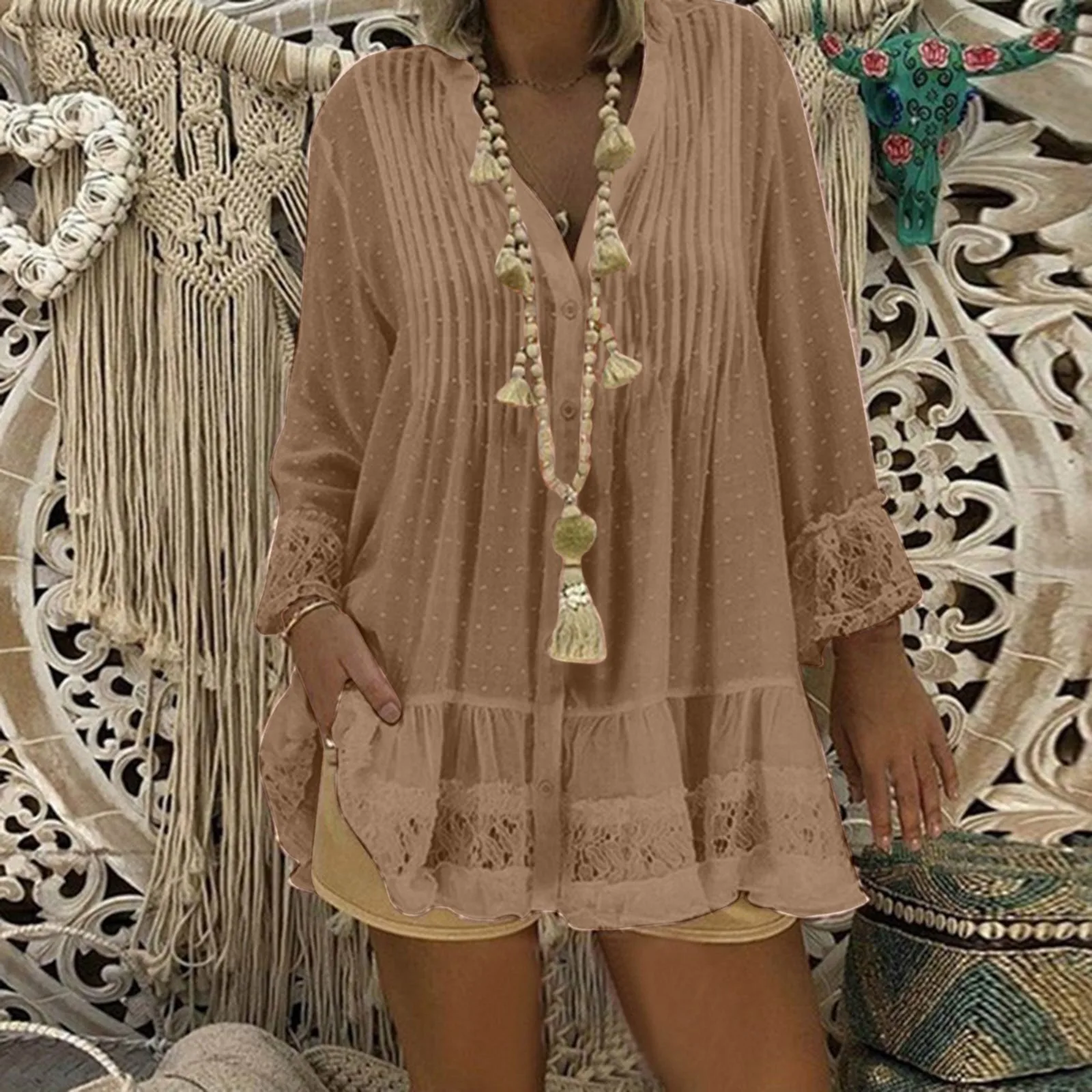 

Boho Woman Plus Size Blouse Shirt Chiffon Top Button Pullover Short Sleeve V Neck Vintage Female Clothes Blusas Summer 2023
