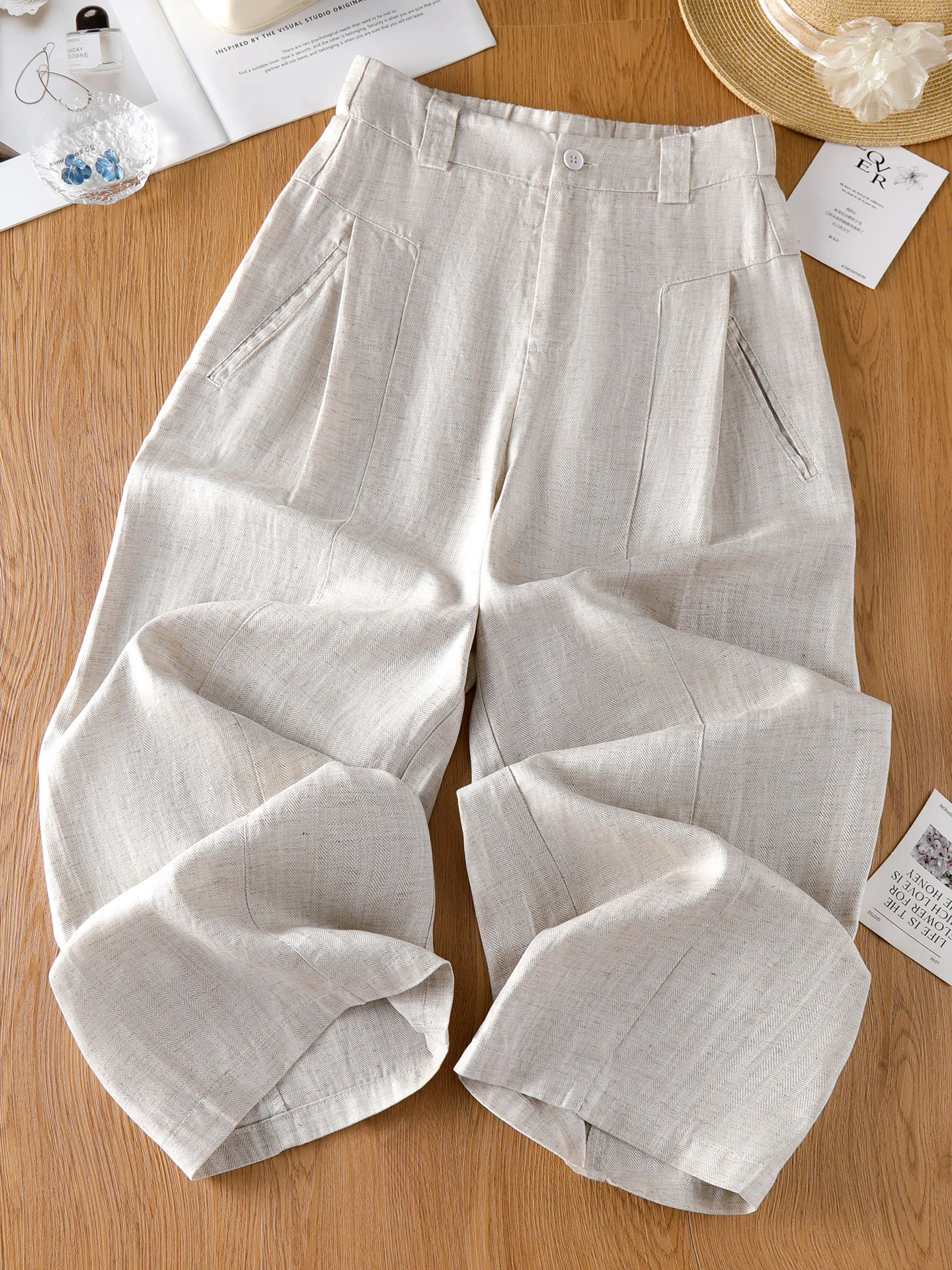 High Waist Casual Wide Leg Pants Women's Summer Thin New Style Popular  Linen Straight Cut Pants Breathable Comfortable