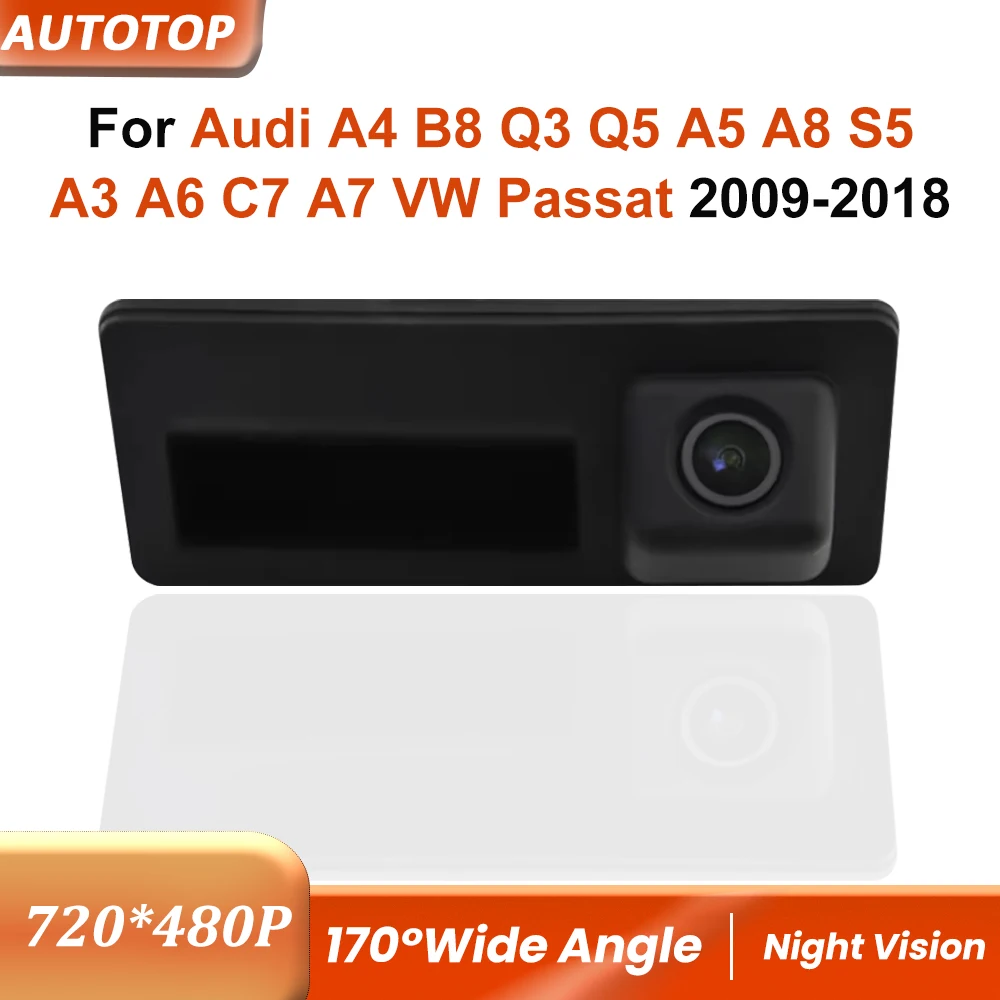 Telecamera posteriore per auto per Audi A3 A4 A5 B8 Q3 Q5 A8 S5 A6 C7 A7 VW Passat 2009-2018, telecamera di parcheggio impermeabile integrata nella maniglia del portellone posteriore