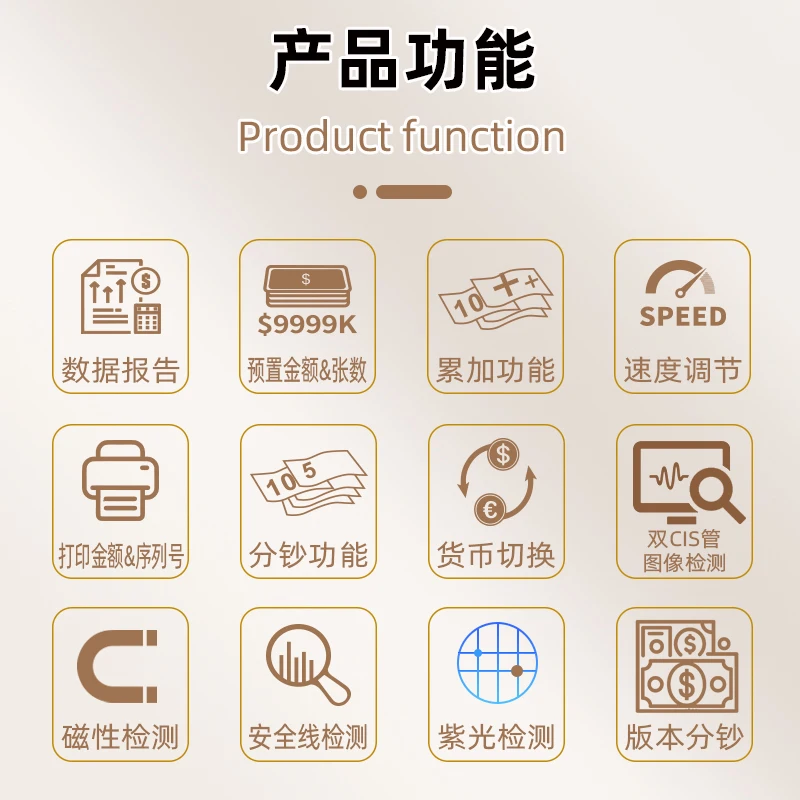 Máquina de contagem de notas, detector de notas de moeda multinacional, ponto de mistura, quantidade total Ringgit CIS Identificati