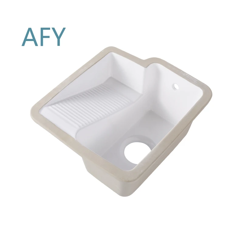 Undercounter Laundry Basin for Washing Machine Ceramic Laundry Pool for Balcony with Washboard Right Side Drain Design
