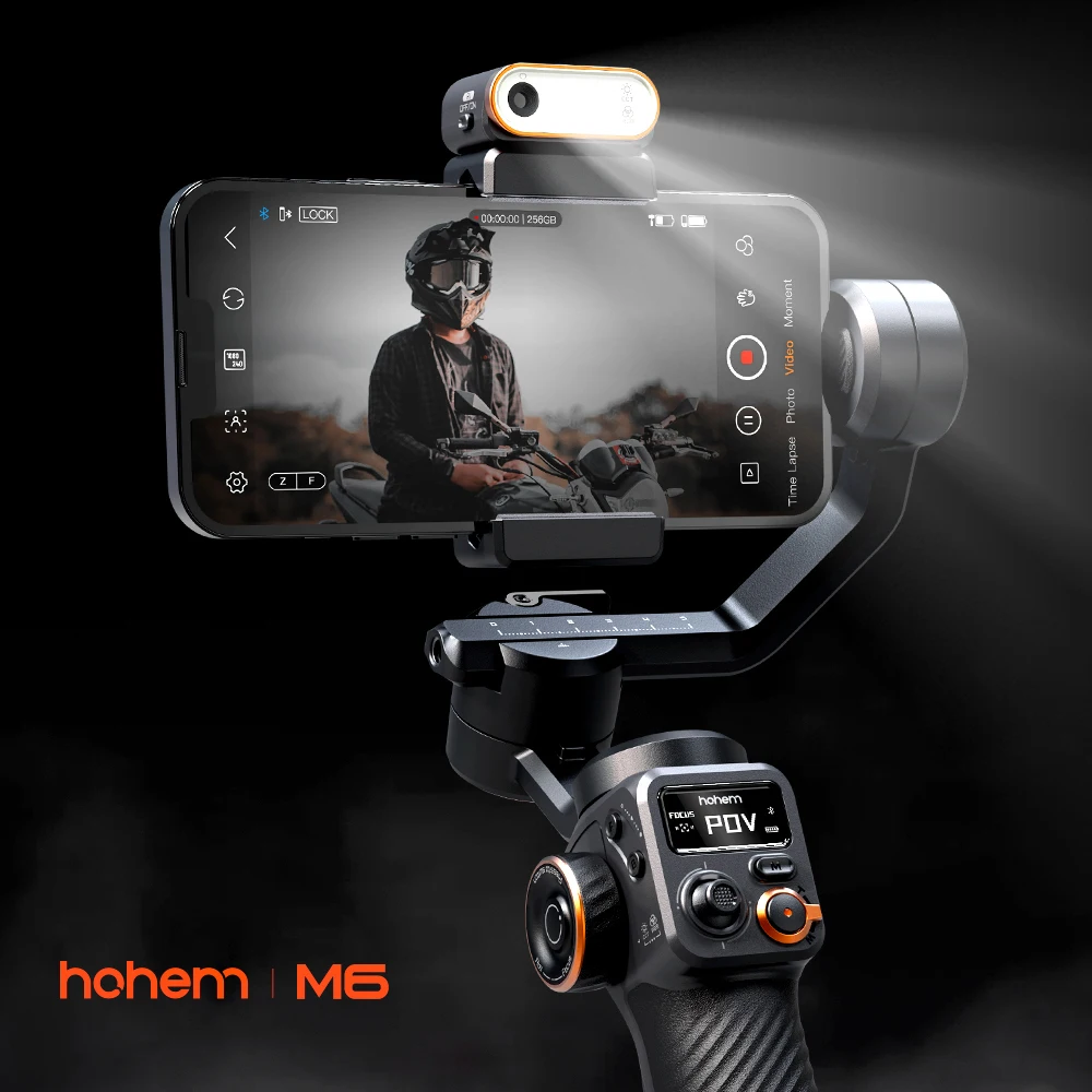 Fill Light M6 Kit 3-Axis Smartphone Gimbal Stabilizer Anti-shake Phone Vlog Gimbal 360° Rotatable OLED Large Screen with AI Visi