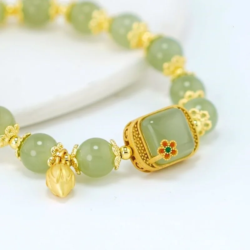 Real Jade Lotus Bracelet Designer Charm Gemstone Natural Jewelry Amulet Fashion Talismans Accessories Beads Bangle Agate