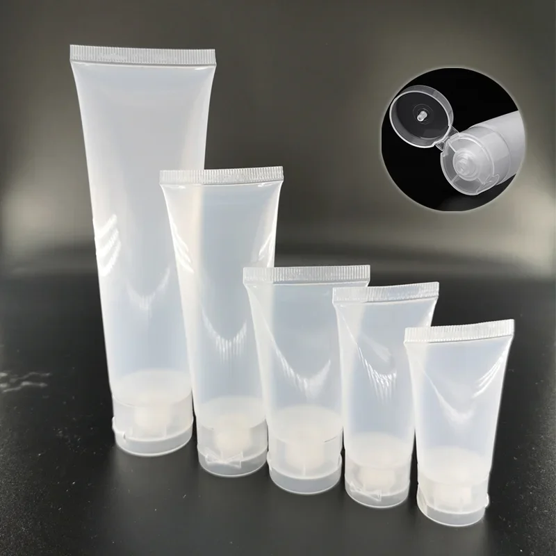 10pcs Empty Cosmetic Soft Tubes 15-100ml Transparent Plastic Travel Refillable Bottles Shower Gel Body Lotion Cleanser Shampoo