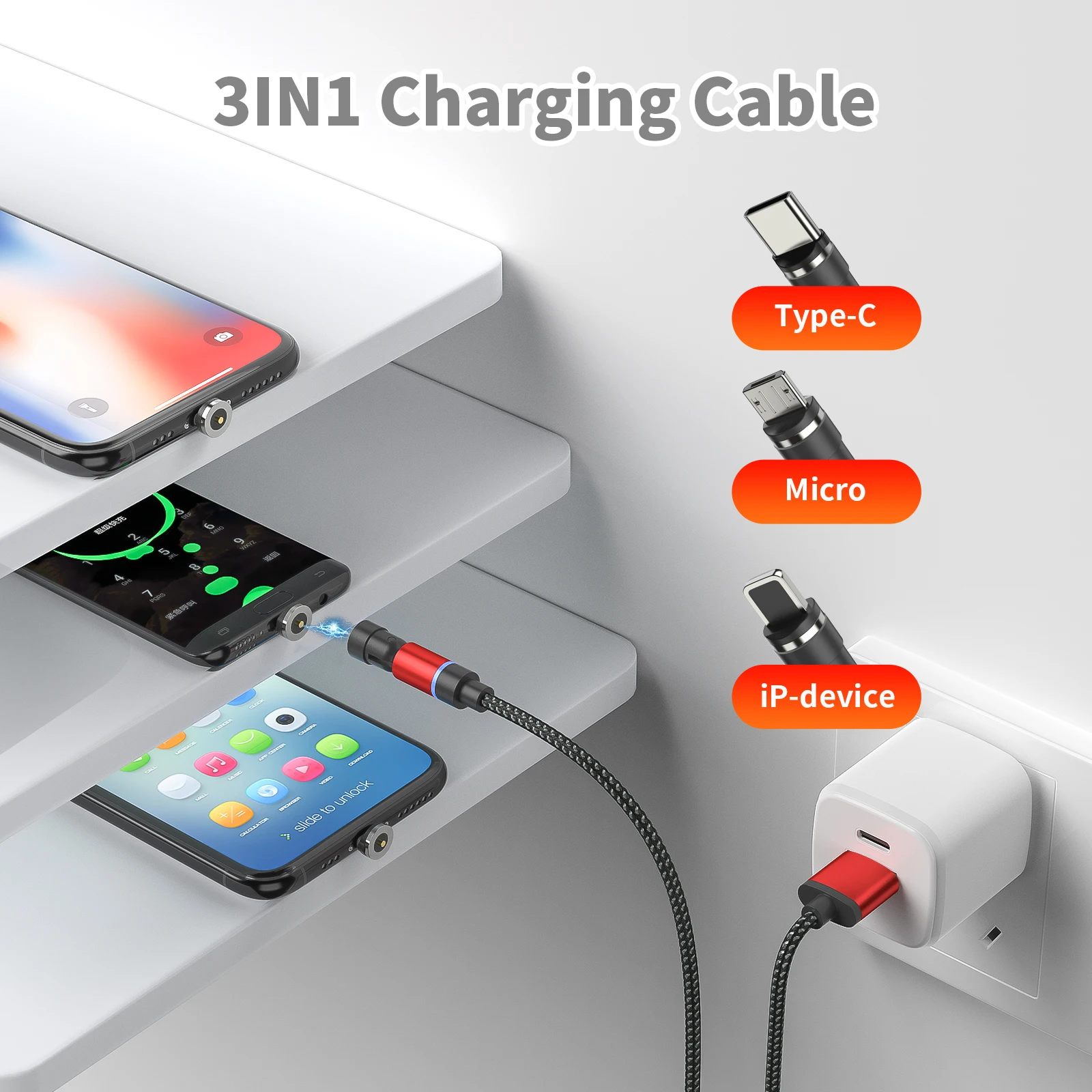 Suntaiho-マイクロUSBタイプCケーブル,充電器,540回転,iPhone,Xiaomi,Samsung用