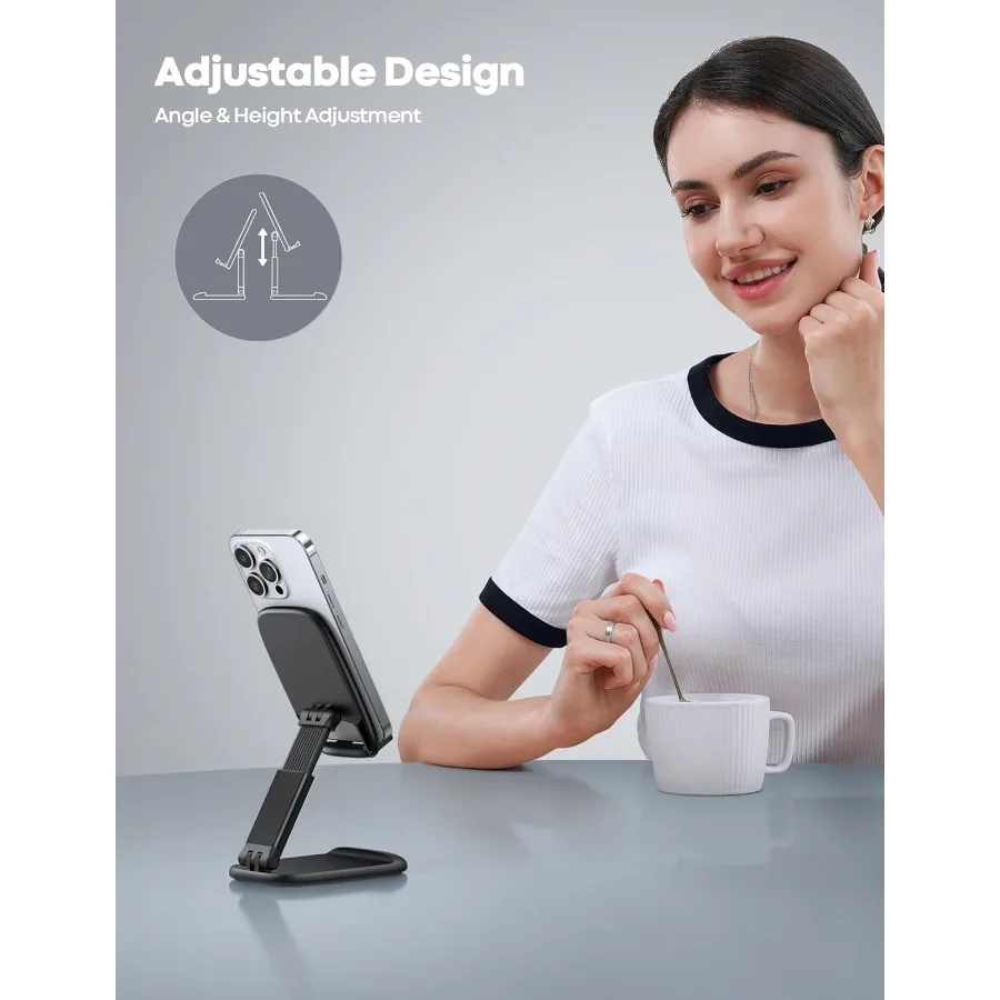 Lamicall Foldable Phone Stand for Desk Height Adjustable Cell Phone Holder Portable Cellphone Cradle Desktop Dock Compatible wi