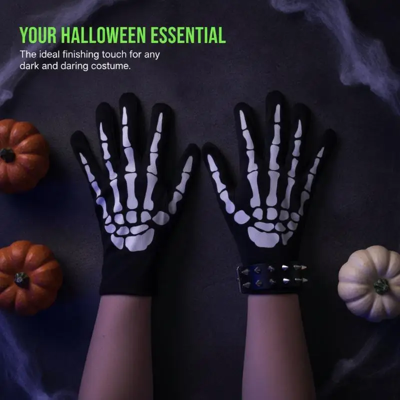Neue Handschuhe mit Totenkopf- und Krallenmuster, dehnbare Handschuhe mit Skelett-Motiv für Halloween, Cosplay, Mottopartys und Kostüme. – Detail 3