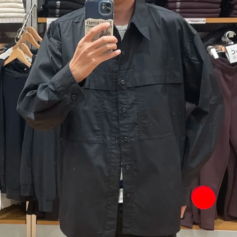 

Loose Casual Long Sve Workwear irt for Men Autumn Season Polyester Fiber 00% Regular Length Button Closure Pure Color