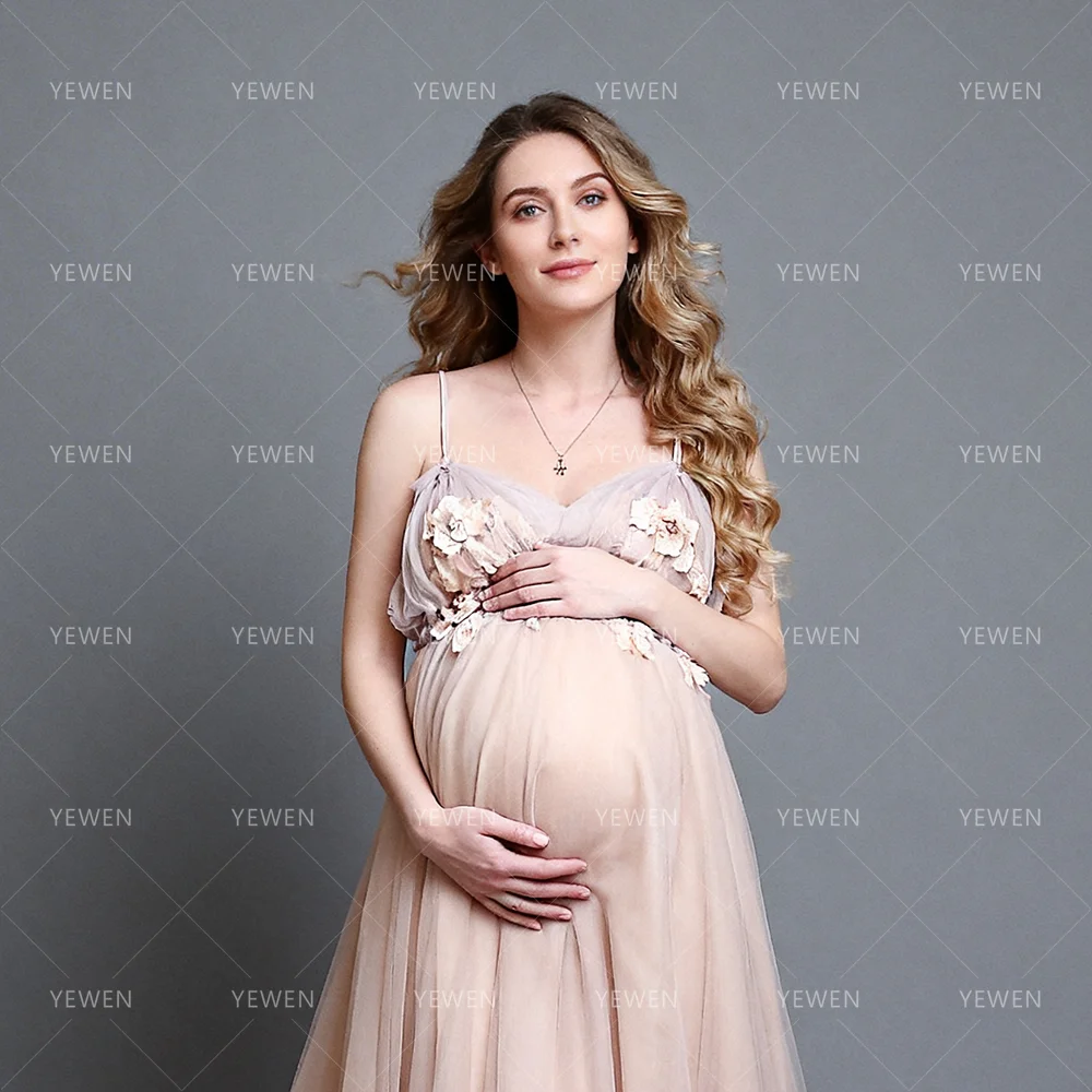Floral Appliqué Strappy Maternity Photoshoot Dresses for Pregnant Photography and Maternity Dresses for Special Occasions YEWEN - view 4