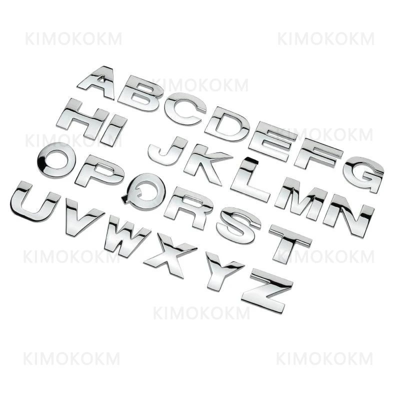Letters Emblem Accessories New 3D Metal 25mm Italic Car Letters Alphabet Emblem Numbers Chrome Labeling Auto Sticker Trunk Logo