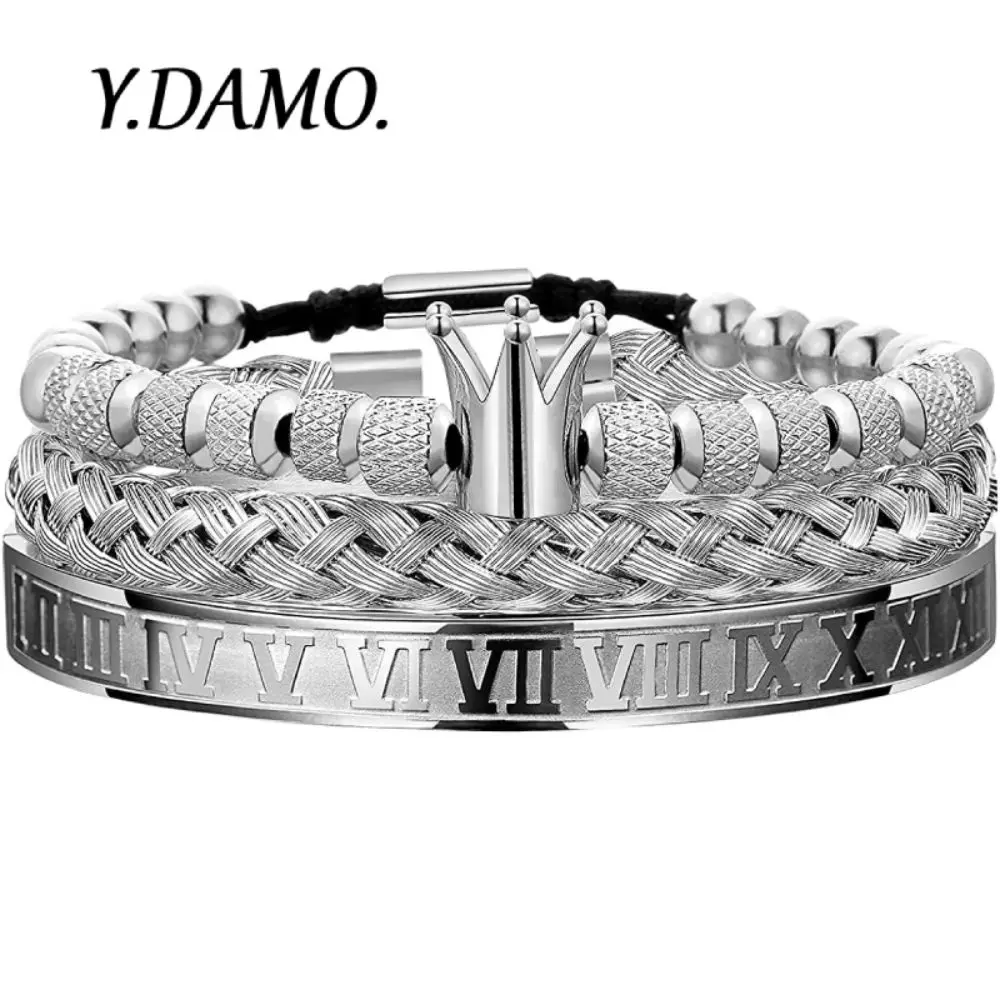 

Damo Luxury Set Crown Charms Man Women Bracelet Roman Stainless Steel Europe Fashion Jewelry Valentine'S Day Gifts Wholesales