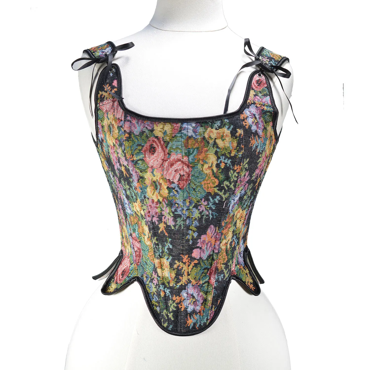 Women Renaissance Corset Tops Floral Lace Up Bustier Tops