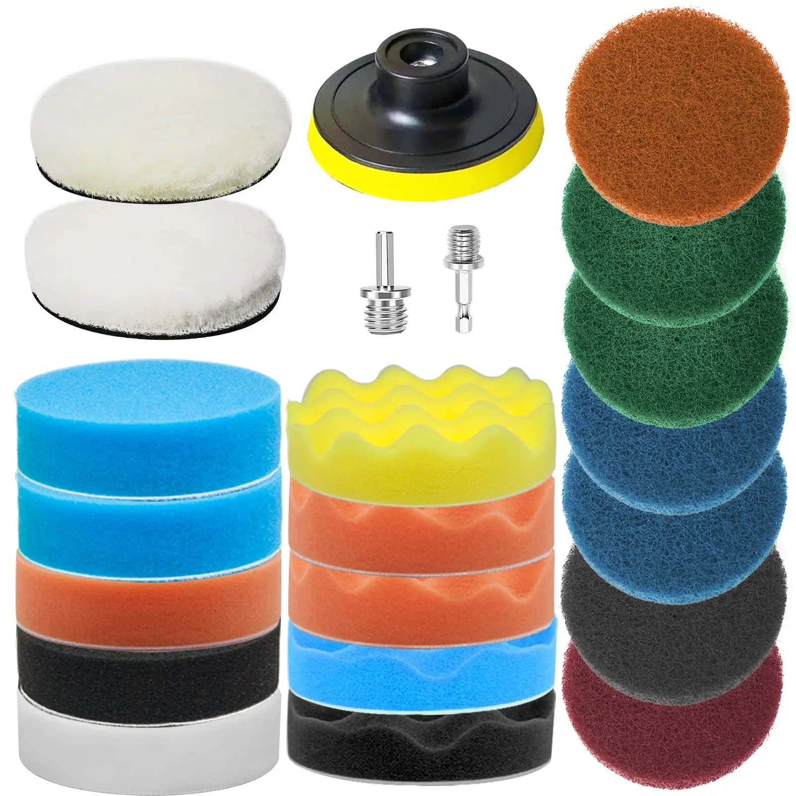 22 Piece 3 Inch Polishing Pad Scouring Pad Wool Buffing Pads for Drill Car Polisher Rust Remover Mirror Finish Waxing Cleaning